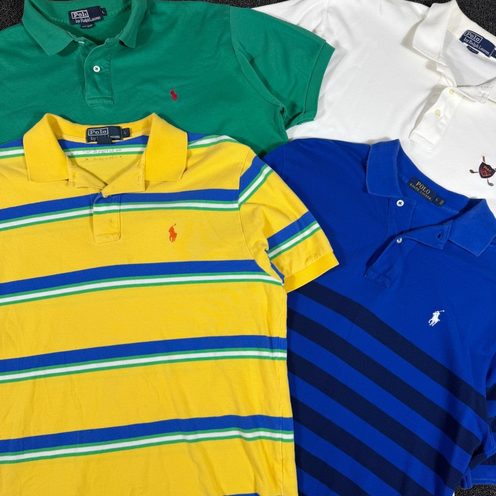VTG Polo Ralph Lauren Men's L Bundle of 4 Polo Shirts Striped Autumn Multicolor